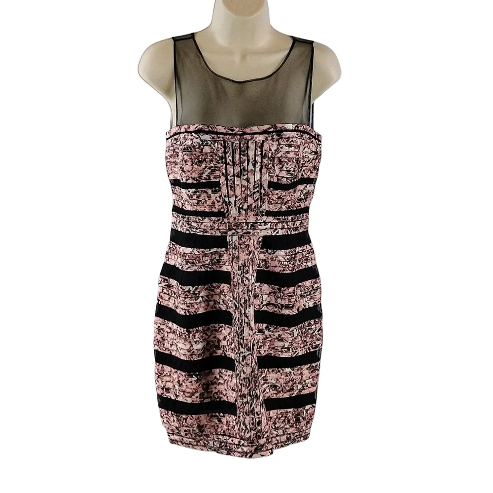 BCBGMAXAZRIA pink and black fitted cocktail dress